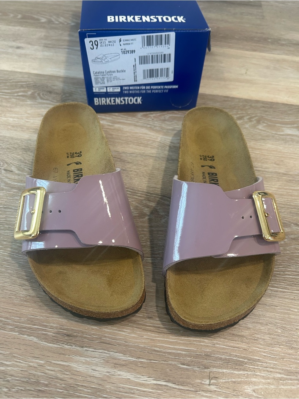 Birkenstock Catalina cushio Single Strap Sandals in Dusty Pink with Gold Buckles